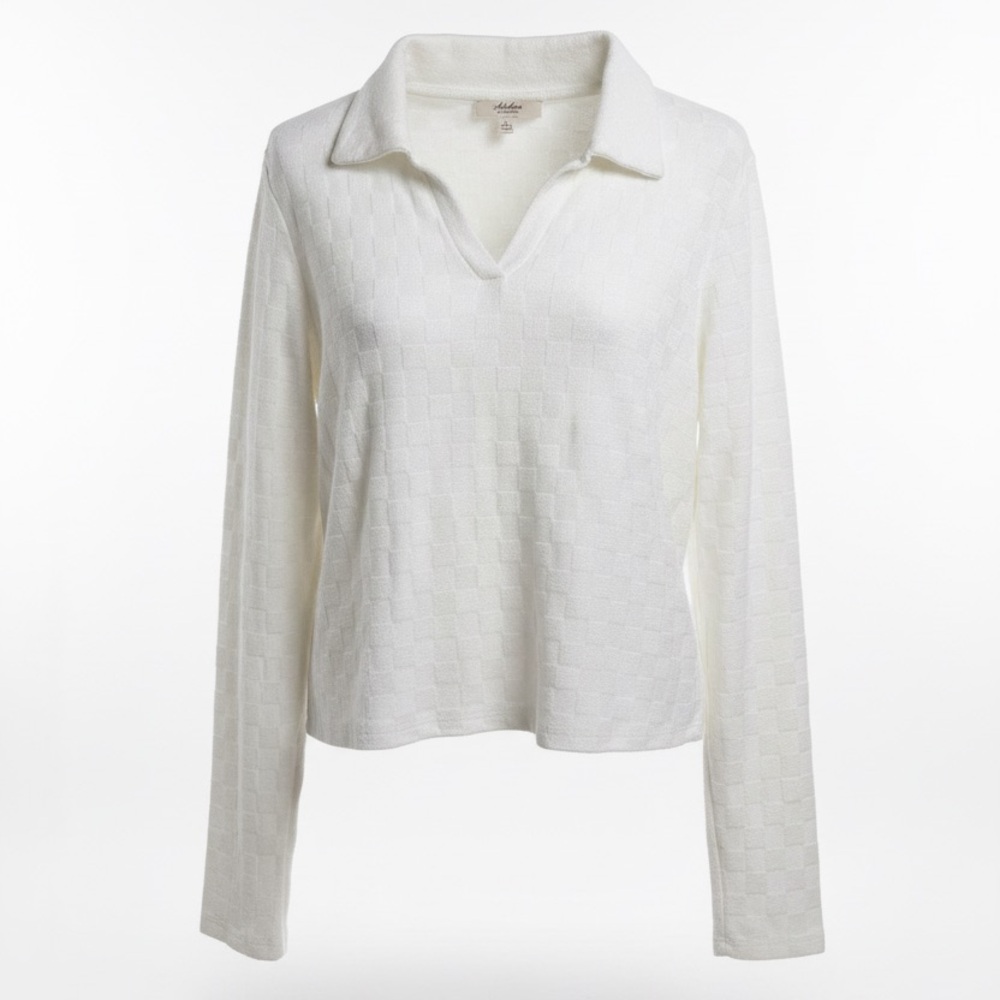 Atelier Sona Ivory Knit Collared Long-Sleeve Top - Picture 4 of 4